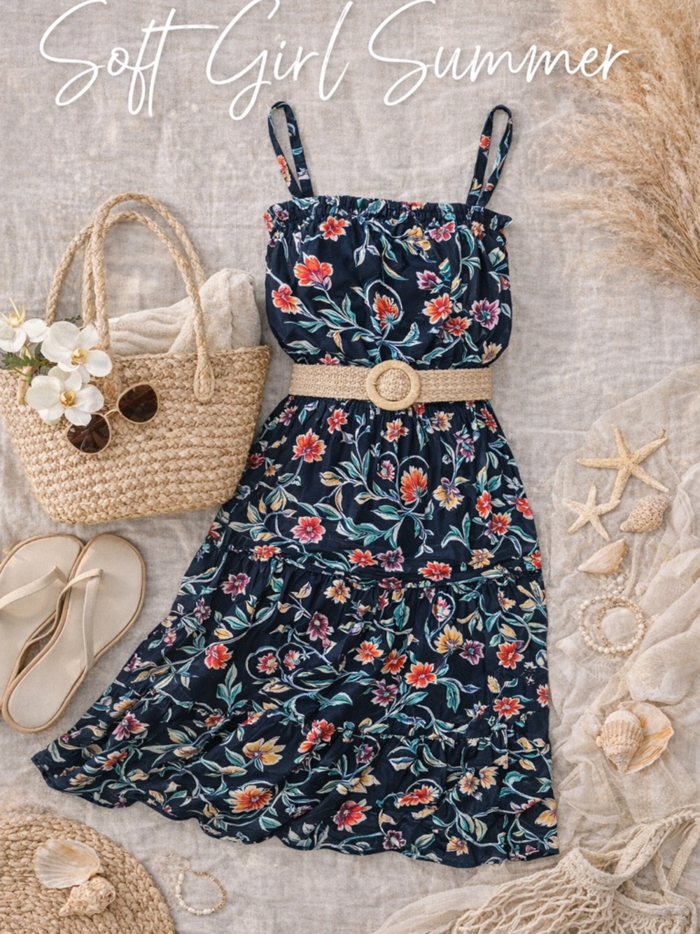 Ramy Brook Floral Tiered Midi Dress Small Black Boho Adjustable Strap Resort - Picture 9 of 9